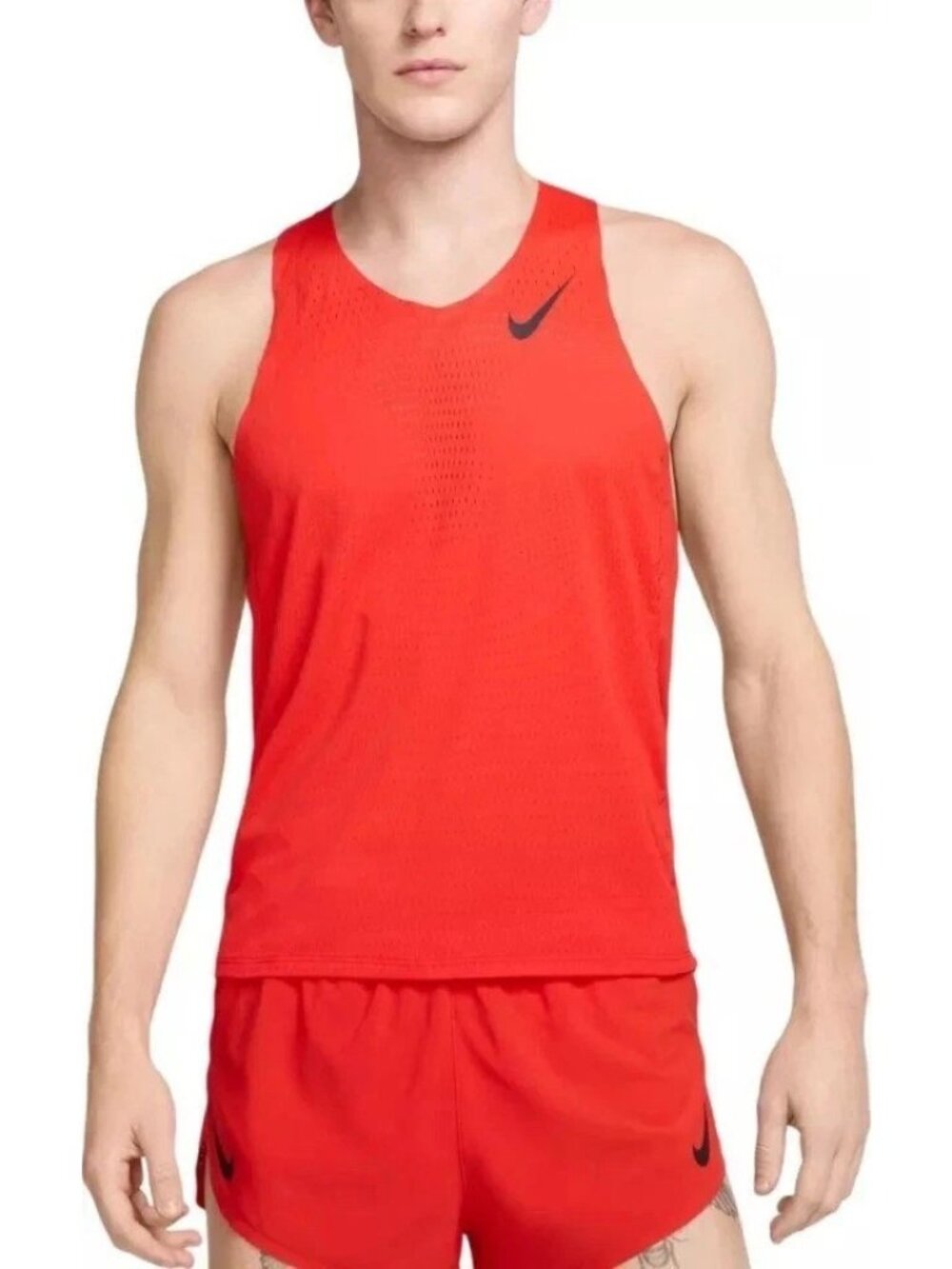 Nike Men’s Red Sleeveless Running Tank with Black Swoosh